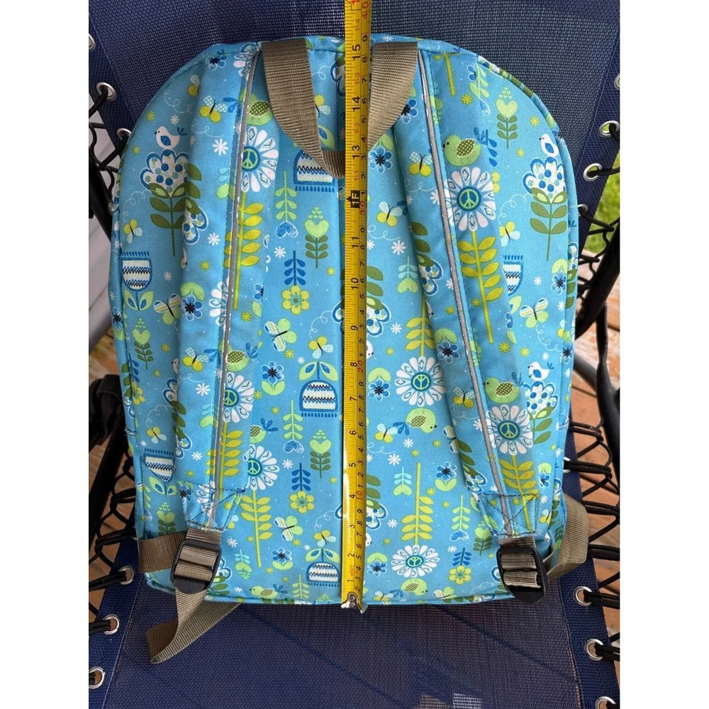 LL Bean Junior Original Book Pack Backpack Blue Floral Peace Bird Print Kids